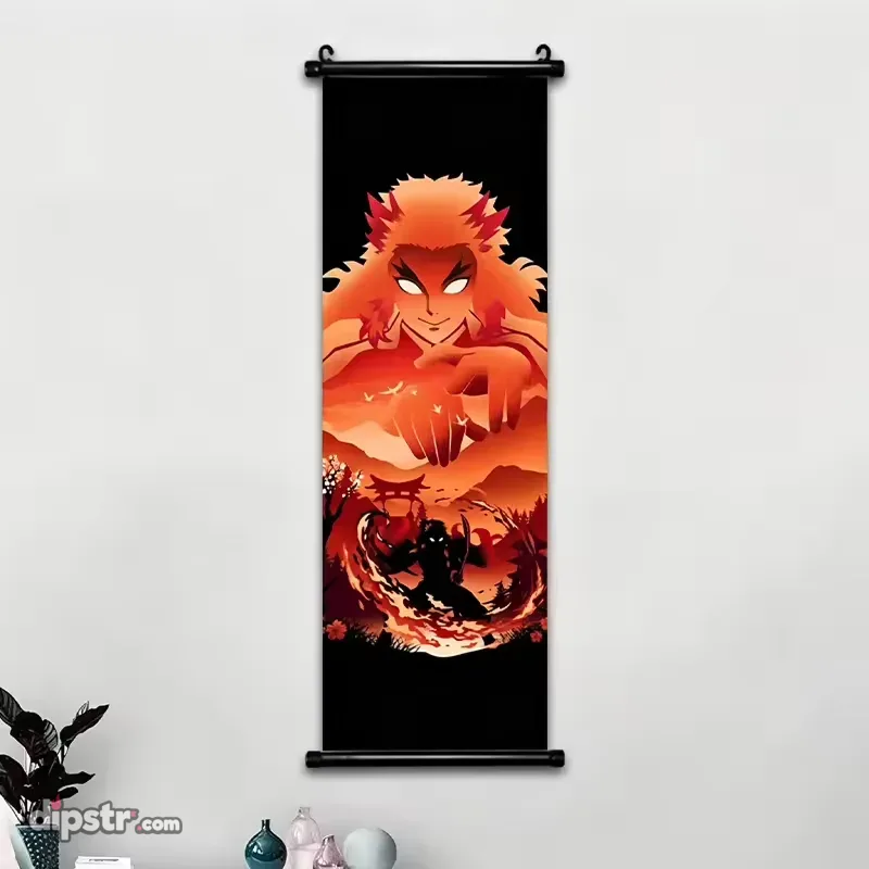 Аниме скрол Demon Slayer с два силуета – декорация за стена